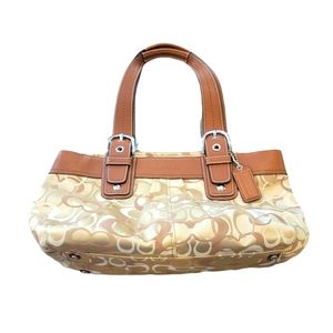 Authentic Coach Signature F14492 Brown/Cream Canvas Leather Handbag Purse